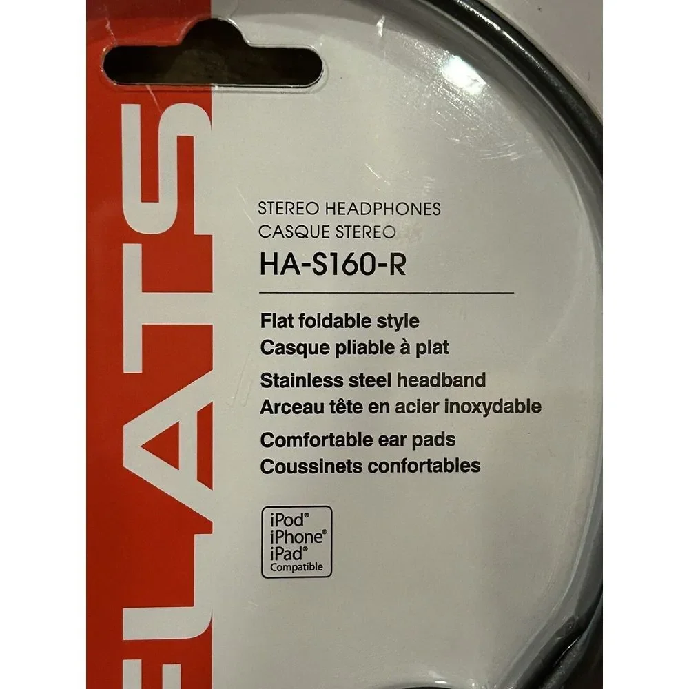 Brand New JVC HA-S160R Flat & Foldable Lightweight On-Ear‎ Stereo Headphones RED